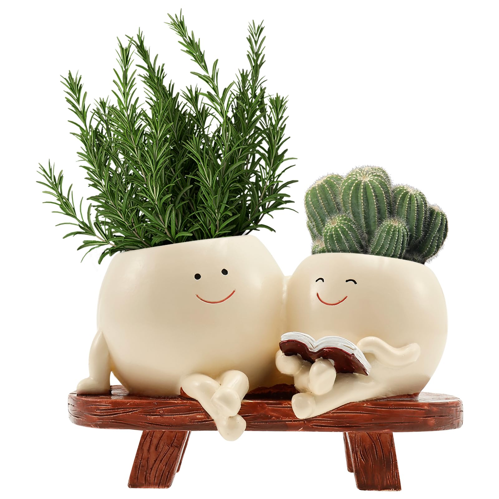 PTMTFYL Face Planter Pot, Flower Head Planter, Cute Resin Smiling Plant Pot with Drainage Hole, Chair Succulent Pots for Indoor and Outdoor Plants,