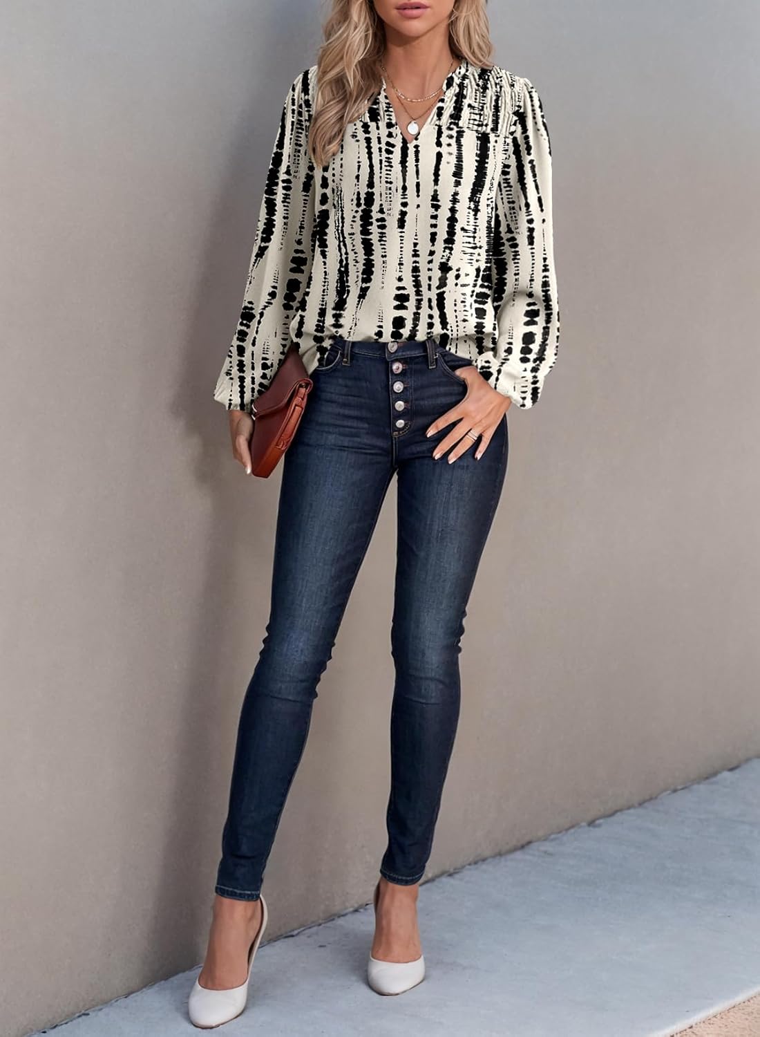 Dokotoo Women's Casual V Neck Alicia Floral Print Smocked Long Sleeve Chiffon Blouses Bohemian Top Shirts - Image 4