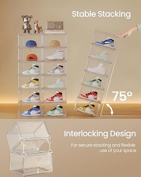 SONGMICS Clear Stackable Shoe Boxes, Fits Shoes up to UK Size 13, Set of 3