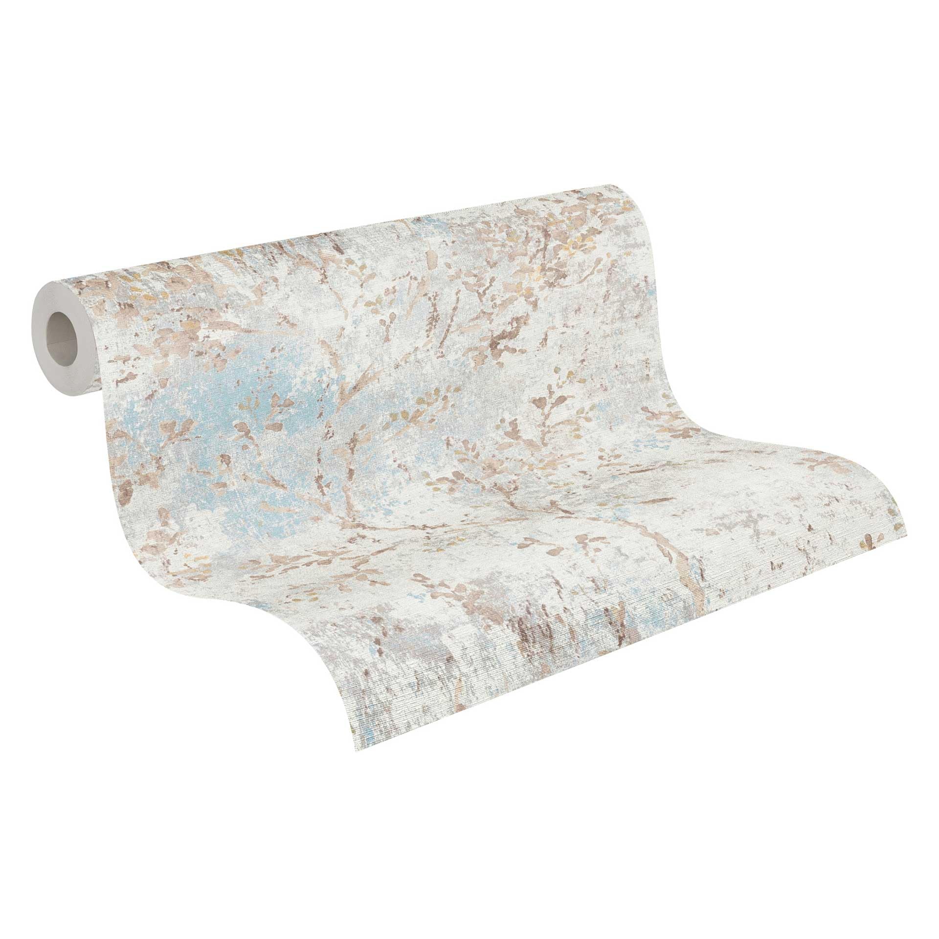 Papel pintado floral gris y azul Livingwalls 396502 con efecto metálico de 10,05m x 0,53m