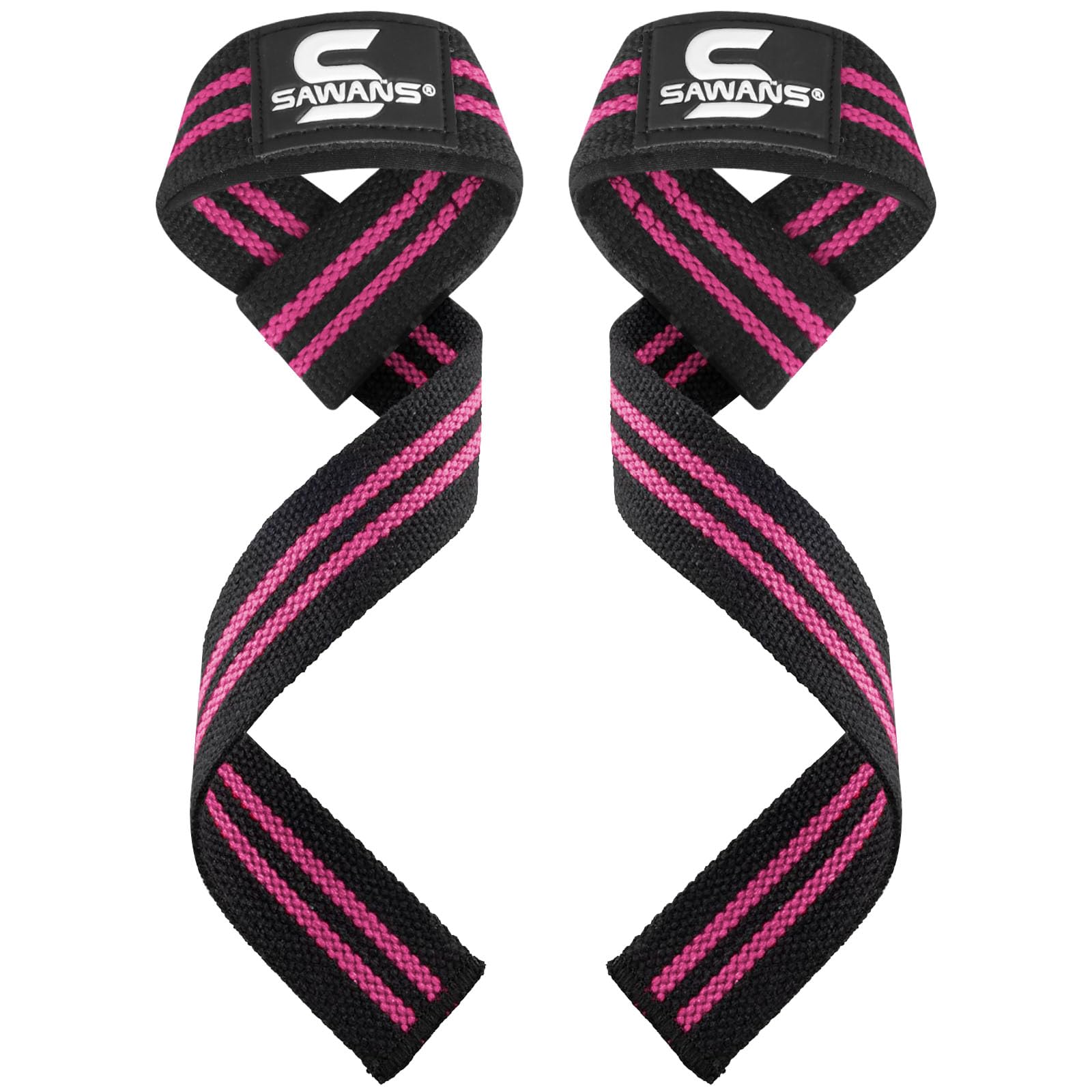 SAWANS Lifting Straps Weight Lifting Wrist Support Fitness Padded Gym Heavy Duty Anti Slip Hand Bar Grips Neoprene Bodybuilding Dumbbell Power Deadlift Barbells Workout Strength (Black & Pink)