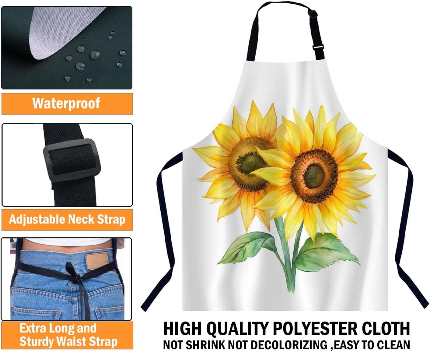 Sunflower Waterproof Apron Kitchen Chef Aprons Bibs for Grooming Cooking Baking Painting Gardening - Image 3