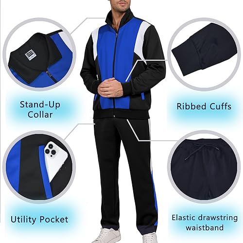 Miniatura 4 de Conjunto deportivo casual de 2 piezas para hombre, conjunto deportivo con cremallera completa, trajes deportivos para correr y trotar para hombre