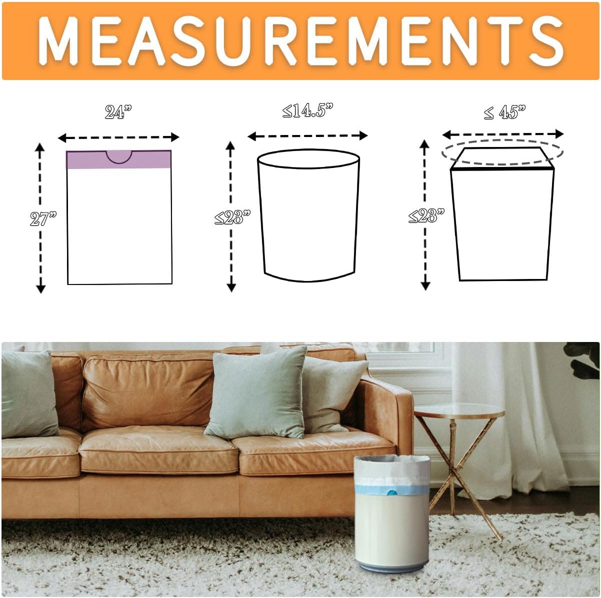 MAGO FAMILY MAGIC Trash Bags, Super Strong Tall Kitchen Drawstring Garbage Bags 13 Gallon, White Trash Bag for Kitchen & Household Waste, Tear-Free Design, Orange Scent, 120 Count (Pack of 2)