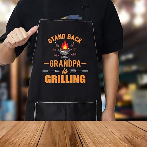 Miniatura 7 de WZMPA Delantal de parrilla para abuelo, regalos para barbacoa, abuelo está a la parrilla, delantal ajustable con bolsillo para asar barbacoa
