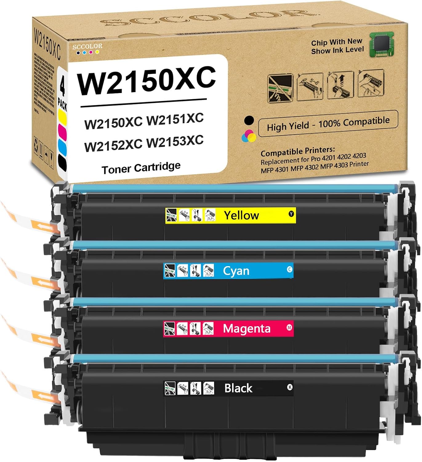 W2150XC W2151XC W2152XC W2153XC Toner Cartridge Compatible for Replacement for Color Pro 4201 4202 4203 MFP 4301 MFP 4302 MFP 4303 Printer Series