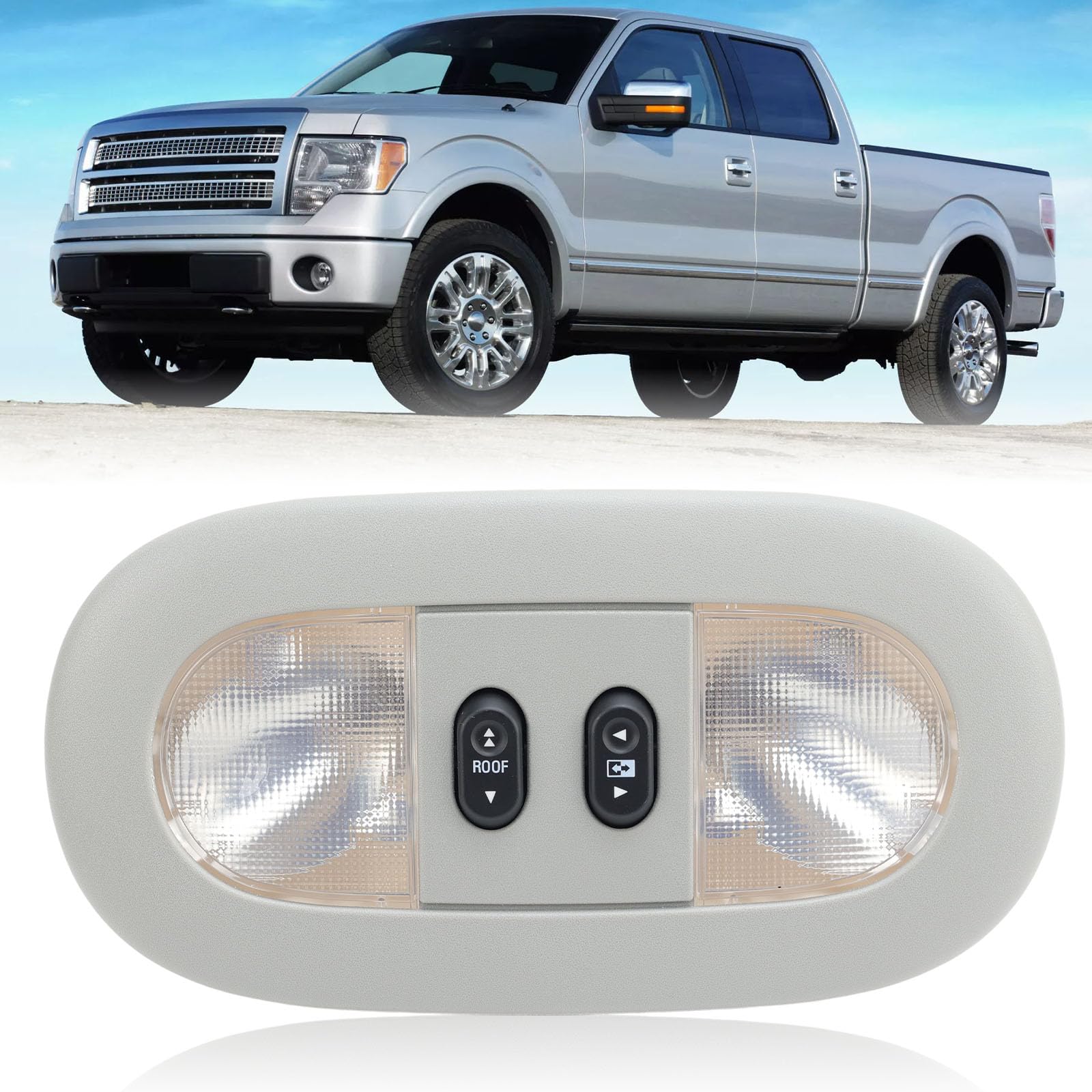 LED Overhead Console Reading Light Compatible with Ford F150 2004-2008 Lincoln Mark LT 2006-2008 Interior Dome Roof Map Lamp Cab Light(Gray)