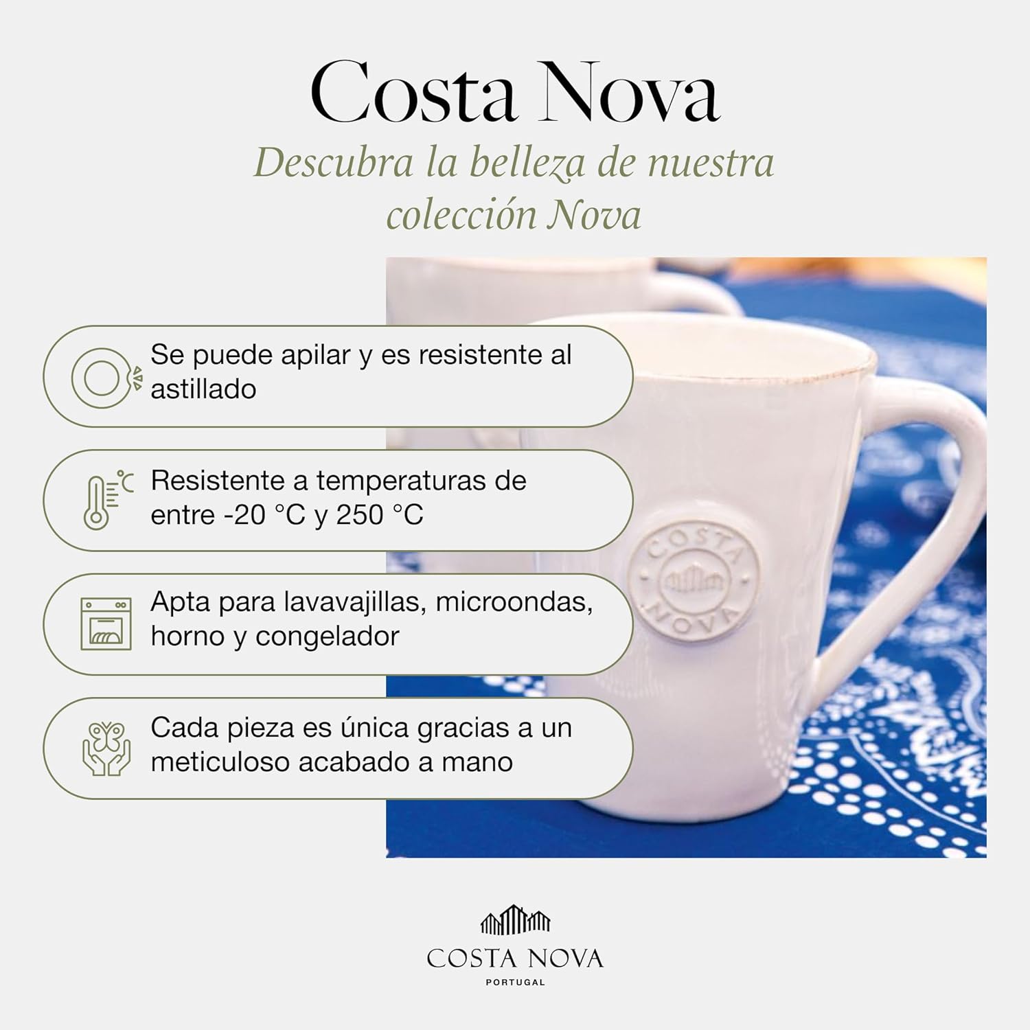 Costa Nova NOC121W Mug, 12.2 fl oz (360 ml), White, Dishwasher Safe, Microwave Safe
