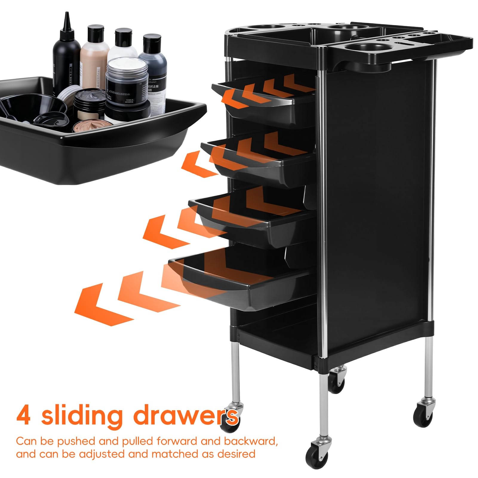 Friseurwagen mit Rollen, 6 Ebenen Salonwagen mit Seitenablagen, mobiler Kosmetikwagen Organizer für Friseursalon, Barber Shop, Kosmetikstudio, Spa und Tattoo Studio, Scheren Kämme Schwarz