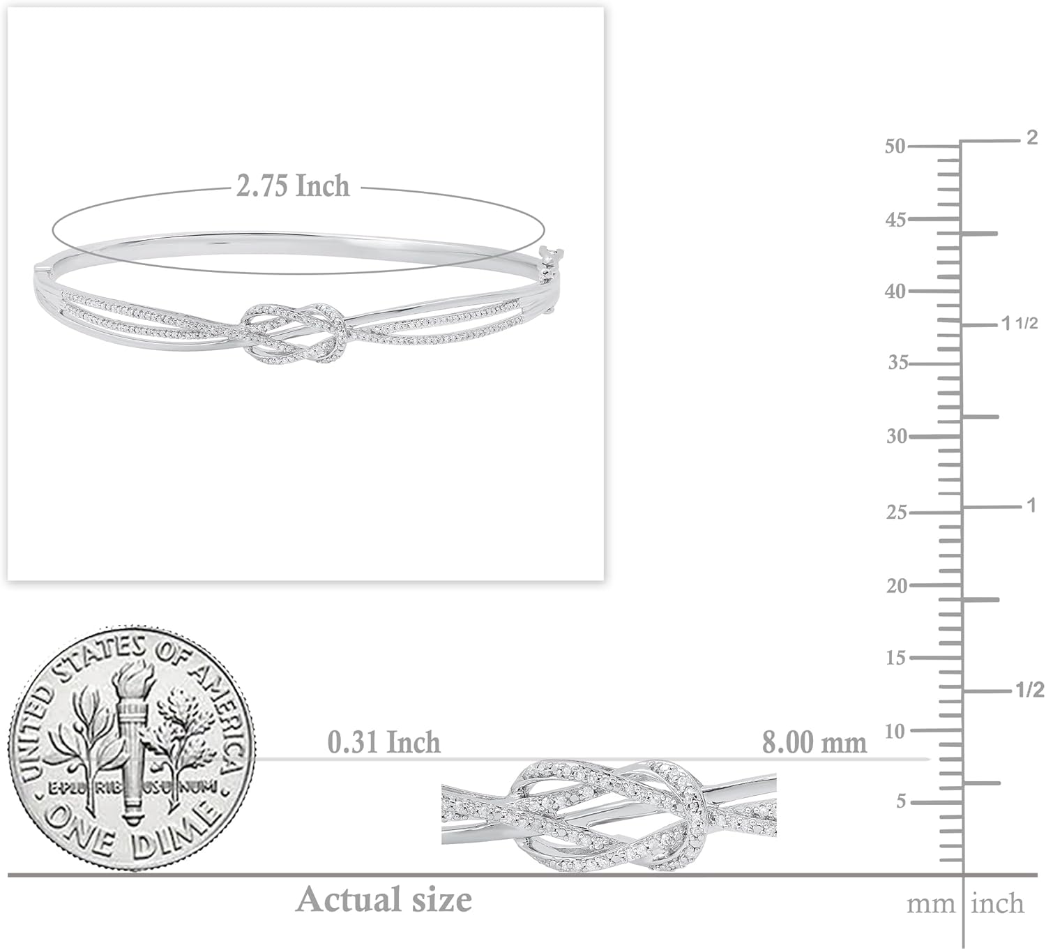 Dazzlingrock Collection Round White Diamond Infinity Knot Bangle Bracelet for Her (Diameter 2.75 inch, 0.25 ctw, Color I-J, Clarity I2-I3) in 925 Sterling Silver
