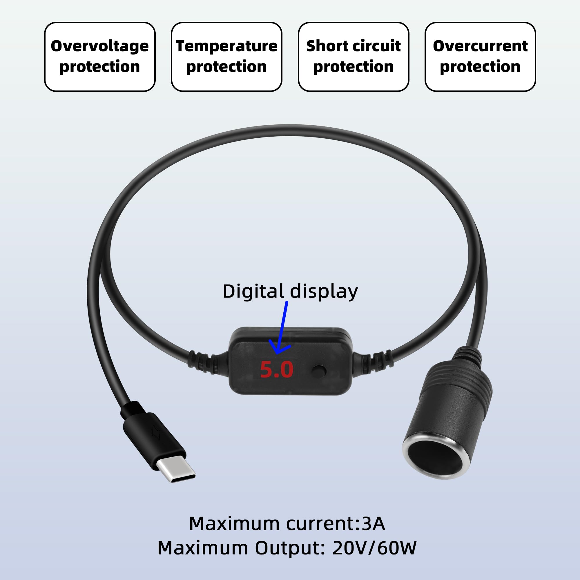 CERRXIAN USB-C Naar 12V Sigarettenaansteker Adapter – 18W, Voor Dashcam, GPS En Meer (0,3m)