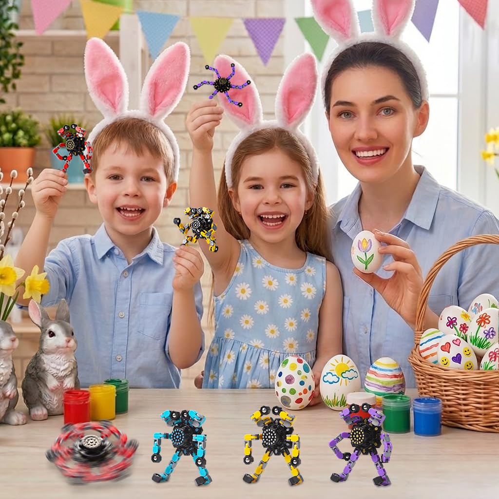 Transformable Fidget Spinners 4 Pcs for Kids and Adults Stress Relief Sensory Toys for Boys and Girls Fingertip Gyros for Party Favors Stocking Stuffers Bulk for Kids