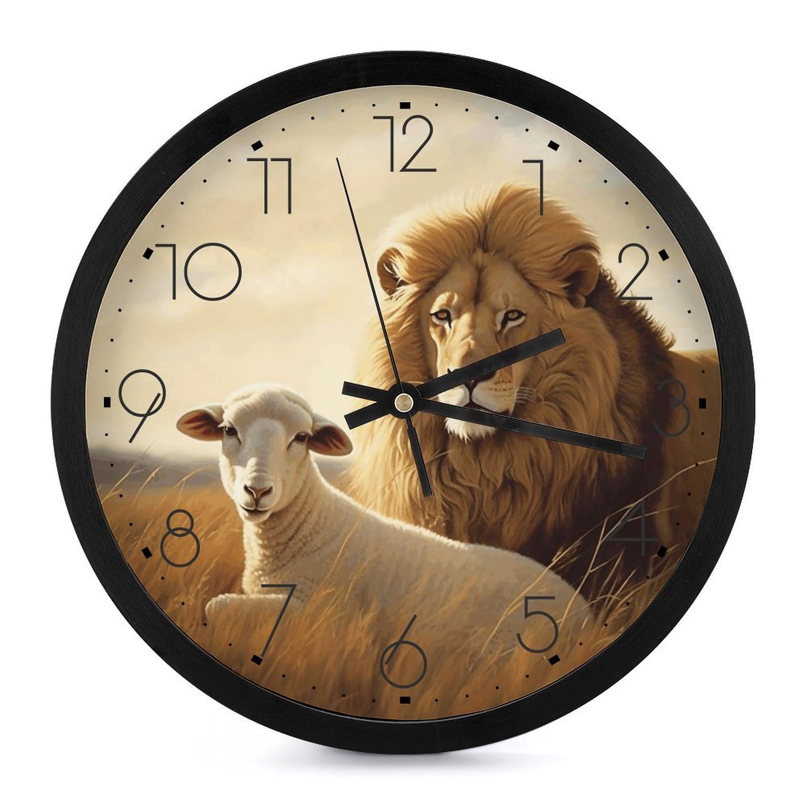 Horloge murale mouton Lion silencieuse et ronde décorative