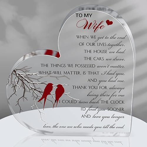Regalo de aniversario de boda para mi esposa de esposo, regalo de matrimonio de aniversario para su forma de corazón, recuerdo acrílico para mujer,