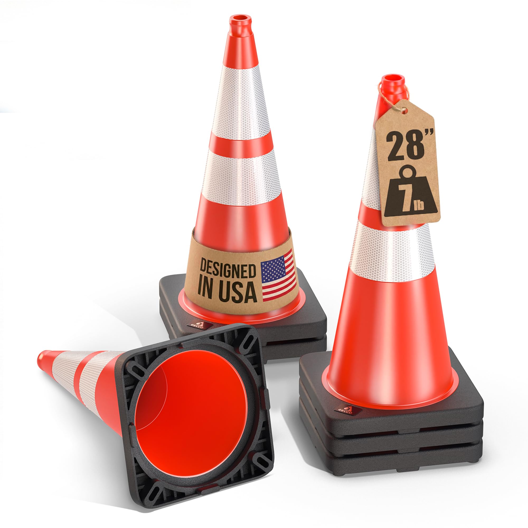 GECCO ™ (6 Pack) 28 Inch 7 Lb Heavy Duty Orange Traffic Cones Set