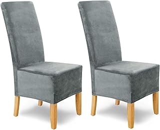 SCHEFFLER-Home Puma Velvet Fundas de sillas, Estirable Cubiertas, Terciopelo extraíble Funda con Banda elástica, Gris, Juego de 2