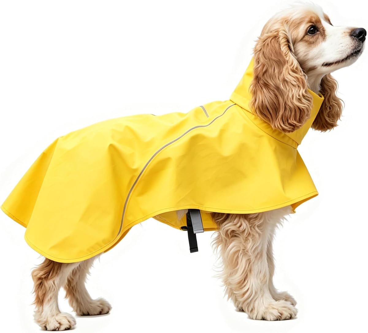 Dog Raincoat Adjustable Pet Water Proof Clothes Lightweight Rain Jacket with Strip Reflective (Yellow,L)