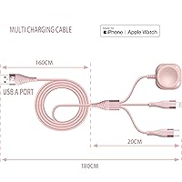 Vista 2 de Cargador de Apple Watch Cable de Carga Múltiple de 6 pies, Puerto USB AM Trenzado de Nailon a Lightning Tipo C, Cable USB C para iWatch, Cargador