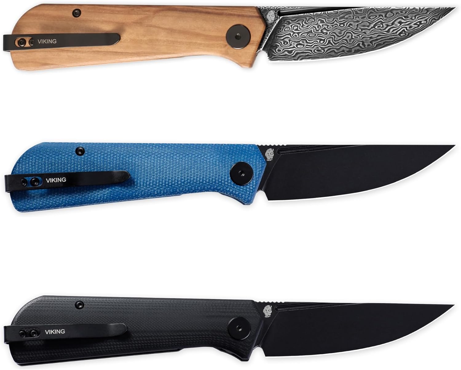 Petrified fish Pocket Knife PFP07 Viking, 3.62" Damascus Steel Blade, 3.95oz Olivewood Handle Front Flipper Liner lock Folding knife (Olivewood & Damascus Steel)