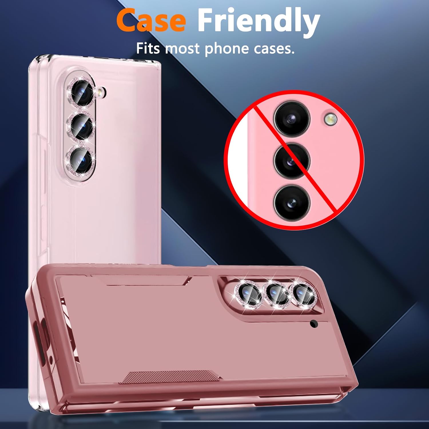 YWXTW for Samsung Galaxy Z Fold 6 Camera Lens Protector, Bling Glitter Individual Anti Scratch Metal Ring Tempered Glass Camera Screen Protector for Z Fold 6 Accessories 2024 (Glitter Pink)