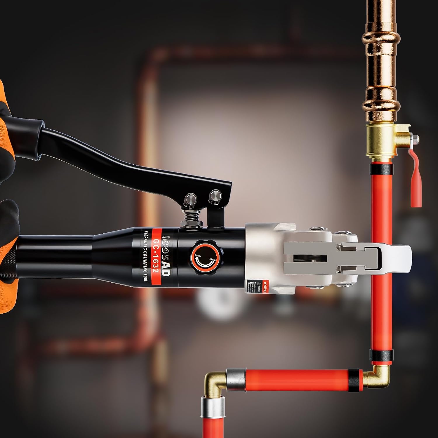 Hydraulic Copper Pipe Tube Fittings Crimping Tool with1/2,3/4,1" Dies for Copper Pipe and F877 Stainless PEX Press Sleeves,3/8",1/2",5/8",3/4",1" Dies for ASTM F1807 Pex Pipe Copper Ring