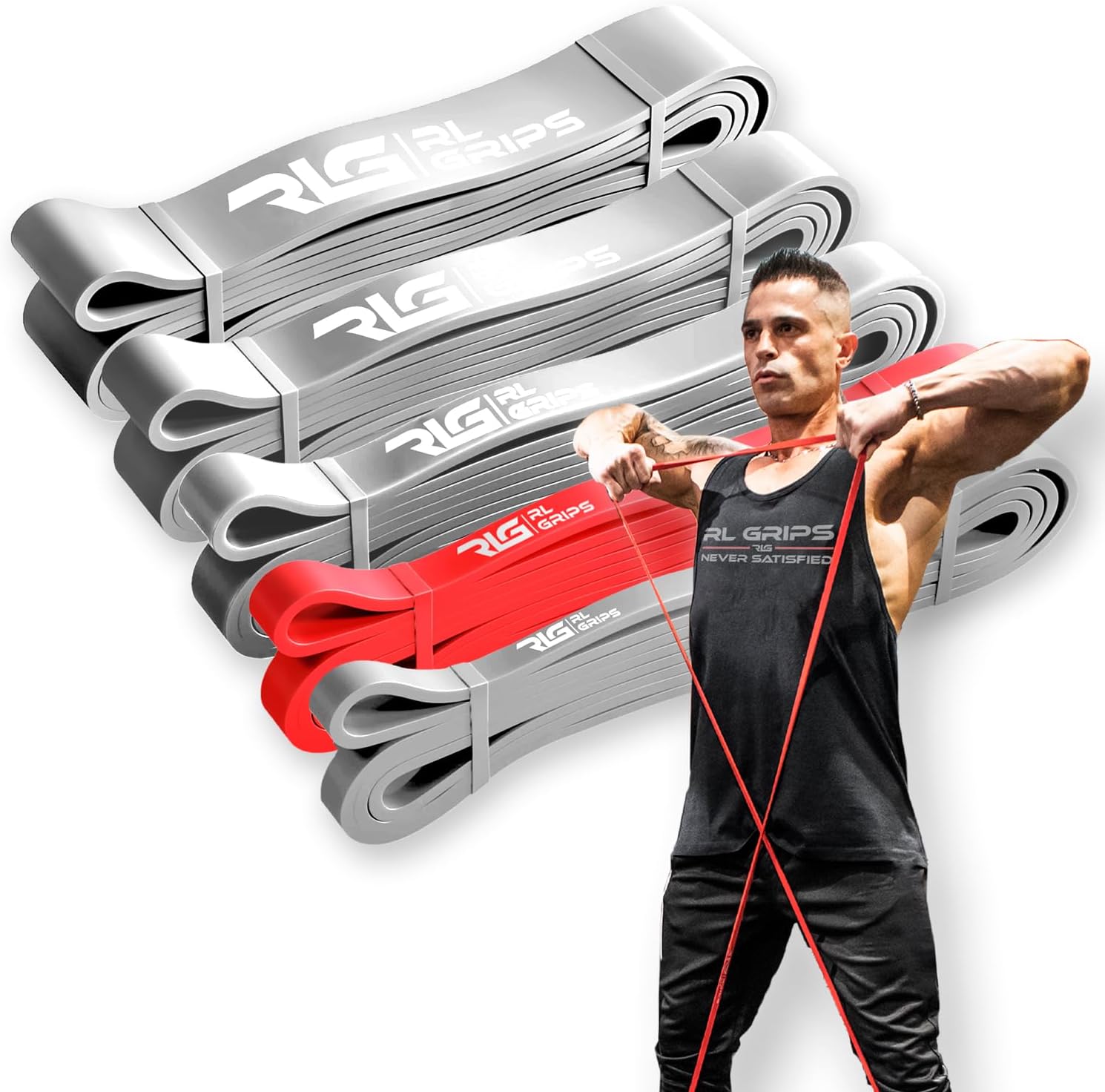 RL Grips® Elastic Resistance Bands for Muscle Building, Fitness Rubber Bands for Gym, Crossfit Outdoor or Calisthenics, Bands for Pull Ups and Support