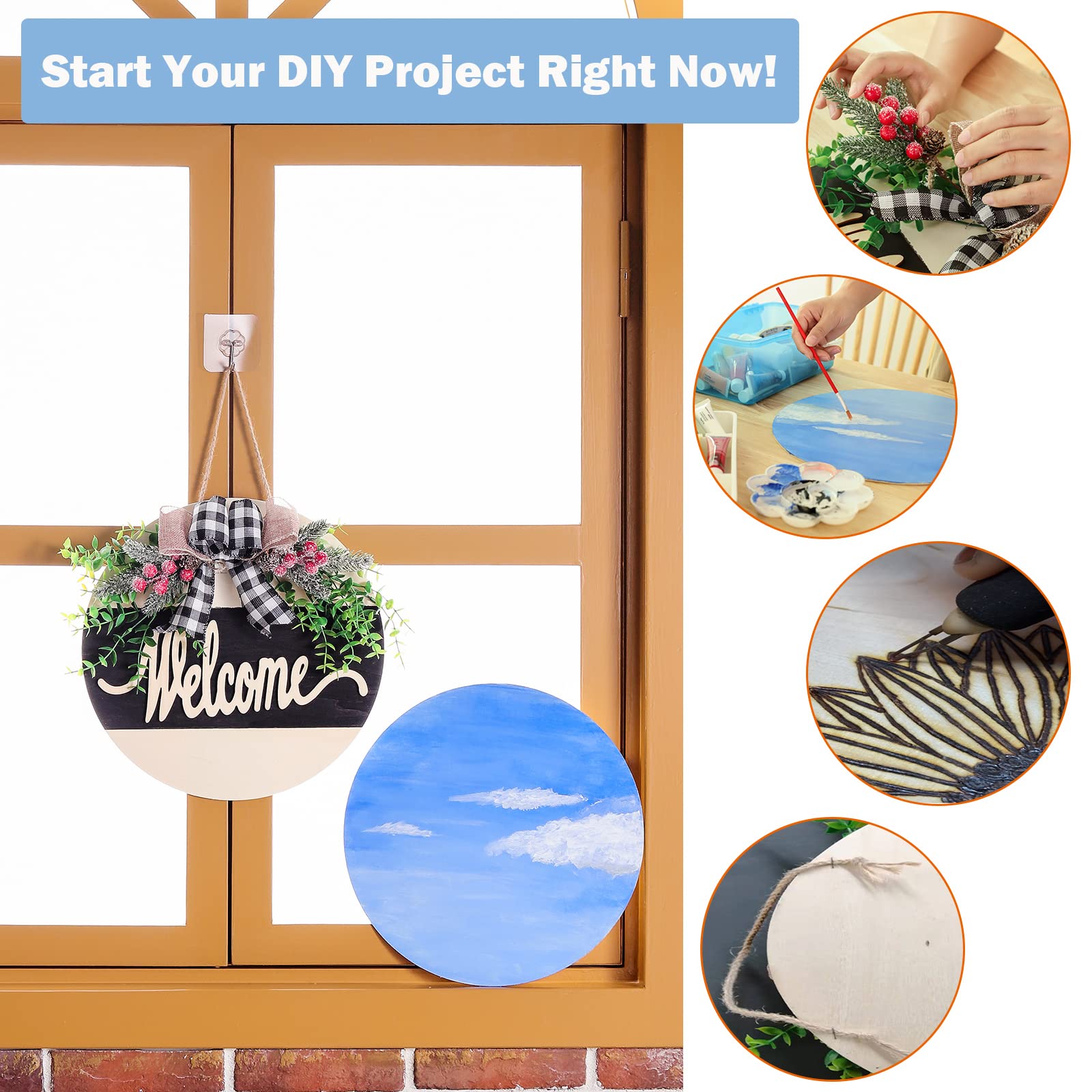 2/5 Inch Thick Wood Circles for Crafts,12 Inch Unfinished Wood Rounds,8 Pack Natural Wood Slices 12 Inch for Ornaments, Centerpieces, Pyrography, Door Sign, Painting, DIY Crafts, Wedding,Christmas.