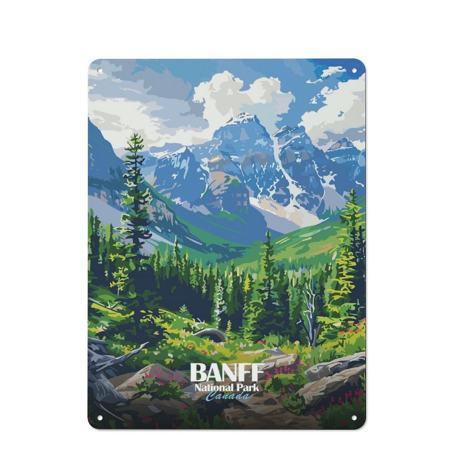 Junmoney Style-21 Metal Sign 40X30cm With Banff National Park Canada Illustration For Workshop Wall, Vintage Decor, For Vintage Wall Decor Fans, For Metal Sign Collectors
