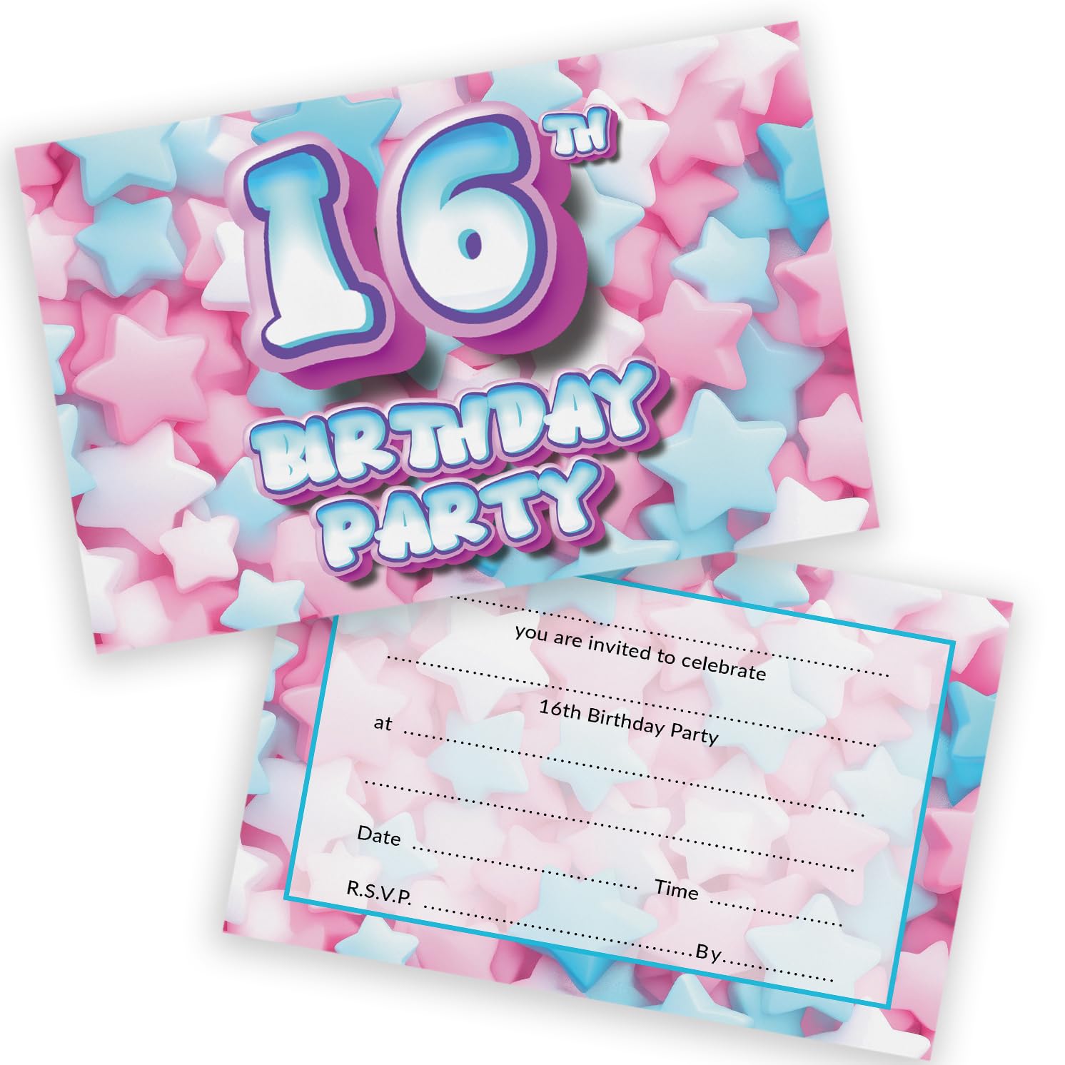 16th Birthday Party Invitations Teenager - Sweet Marshmallow 28 Pack - Childrens Birthday Invitations for Boys/Girls A6 Bday Party Invites Invitation Cards with Folding Envelopes