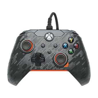 PDP Wired Xbox Gaming Controller Gamepad Licensed for Xbox Series X|S, Xbox One, Windows PC, Audio Controls, 8ft Cable, 3.5mm jack, Mappable Buttons/Triggers, Companion App Atomic Carbon Grey/Orange