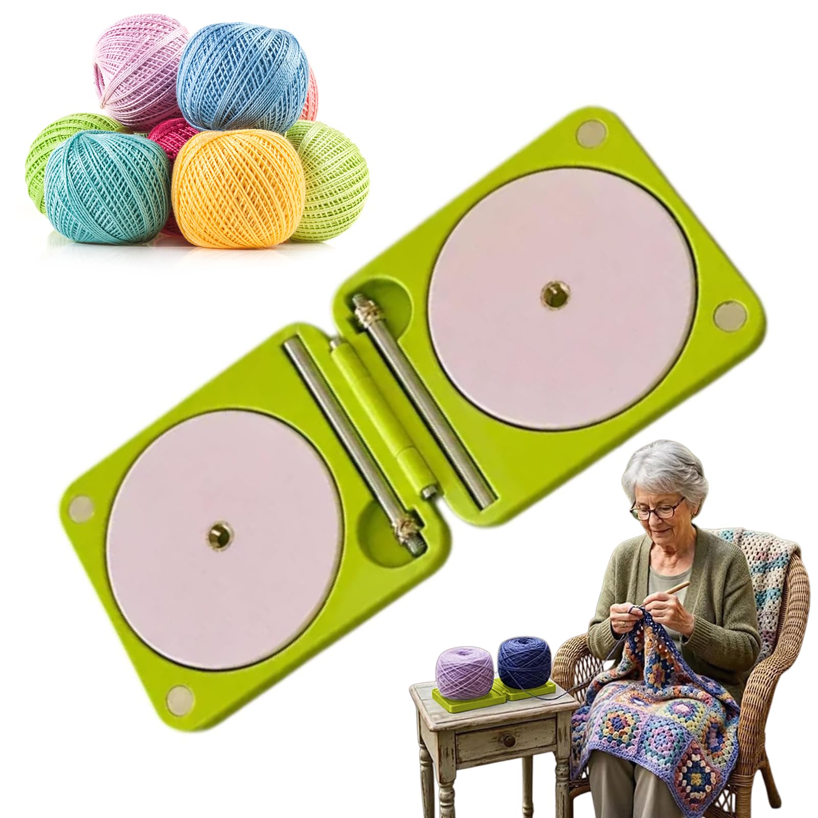Portable Yarn Holder for Crochet & Knitting, 2026 New Rotating Double Yarn Spinner Dispenser Box, Foldable Travel Yarn Dispenser for Women Beginners Knitters Crocheters Gifts