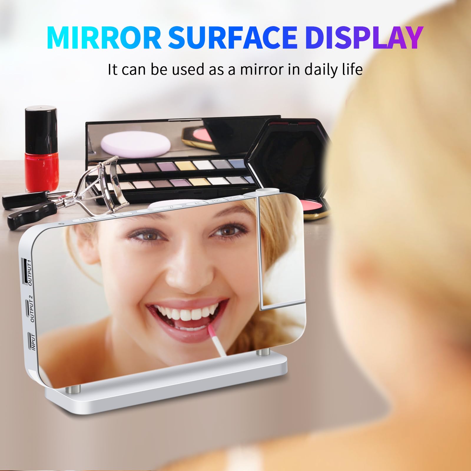 ThreeH Réveil Projecteur LED RGB Coloré avec Surface Miroir Affichage Auto Dimming Volume Réglable Double Port de Charge USB Veilleuse Blanc