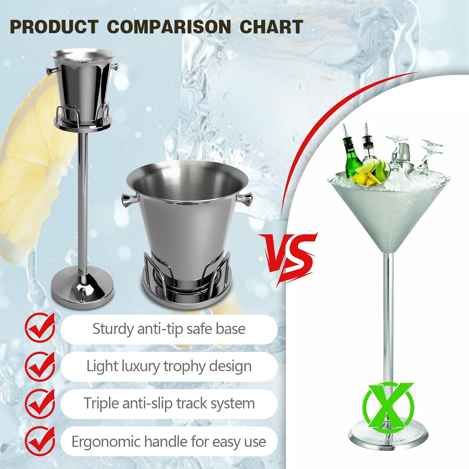 Champagne Bucket with Stand, Standing Ice Buckets 5L(Silver 2 Packs) image 3