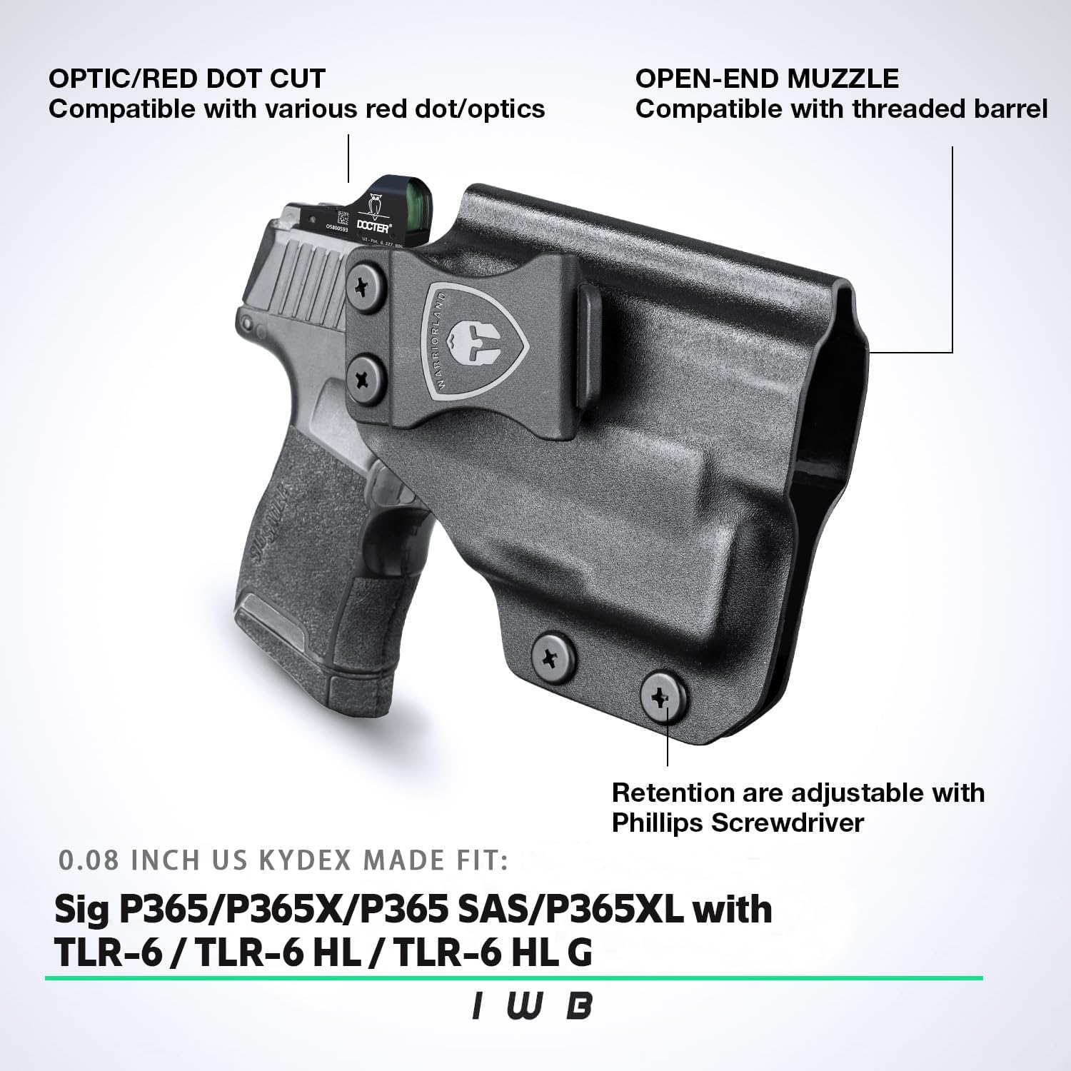 WARRIORLAND IWB Kydex Holster Compatible with Sig Sauer P365/P365X/P365 SAS/P365XL w/TLR-6/6 HL / 6 HL G, Inside Waistband Concealed Carry, Adj. Cant & Retention, Optic Cut,Right Hand