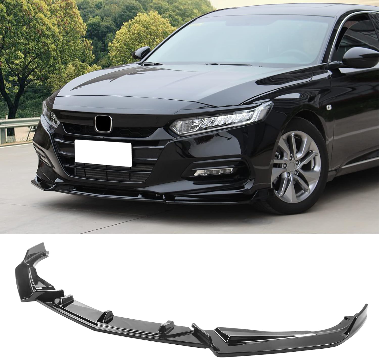 FREEMOTOR802 Front Bumper Lip Splitter Air Dam Chin Spoiler, Fits 2018-2021 Honda Accord, IKON V2 Style Gloss Black PP 3PCS Underbody Front Lip Spoiler Lower Guard Protector