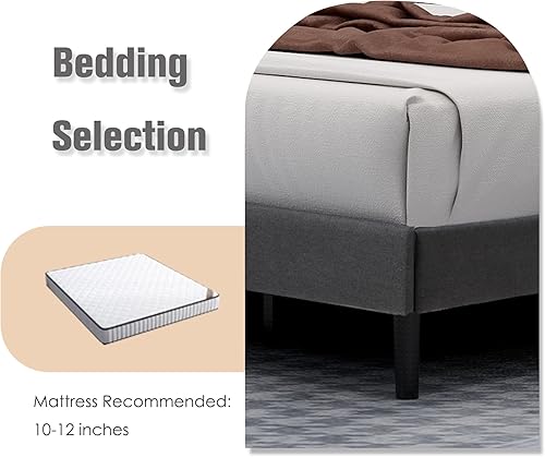 Miniatura 5 de Base de cama de plataforma tapizada completa con cabecero, base de colchón, soporte de listones de madera, silencioso, no necesita somier, fácil de