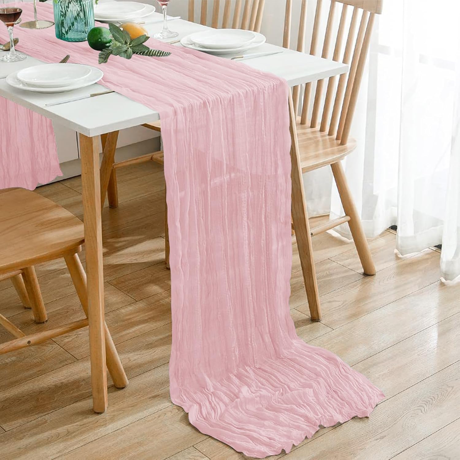 Maliton Blush Pink Cheesecloth Table Runner 13.3ft Boho