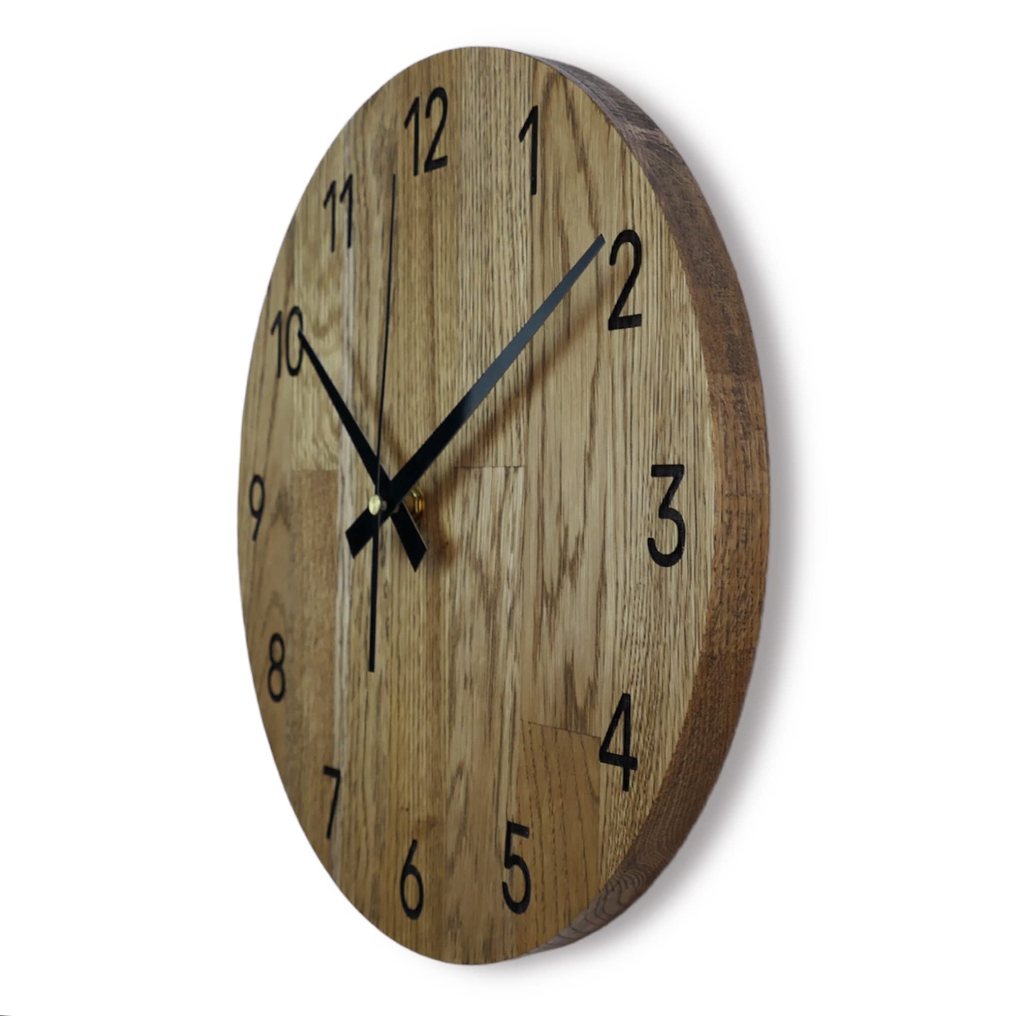Reloj de Pared de Madera MAS002, Moderno Reloj de Pared de Roble, Reloj Estacion, decoración del hogar, Reloj de Pared de Madera de Roble Real, Color Roble - Tierra marrón, Ø 40 cm
