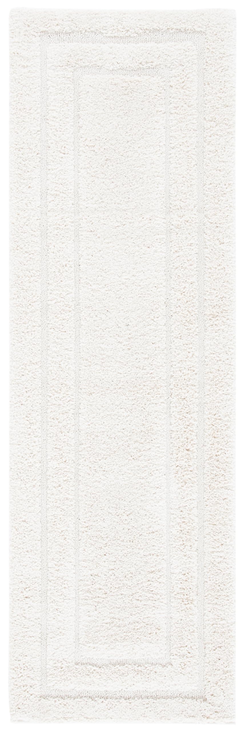 SAFAVIEH Florida Shag Collection Area Rug - 2'3" x 15' Runner, Creme/Creme, Geometric Design, Plush 1.2 Inch Thick Ideal for High Traffic Areas in