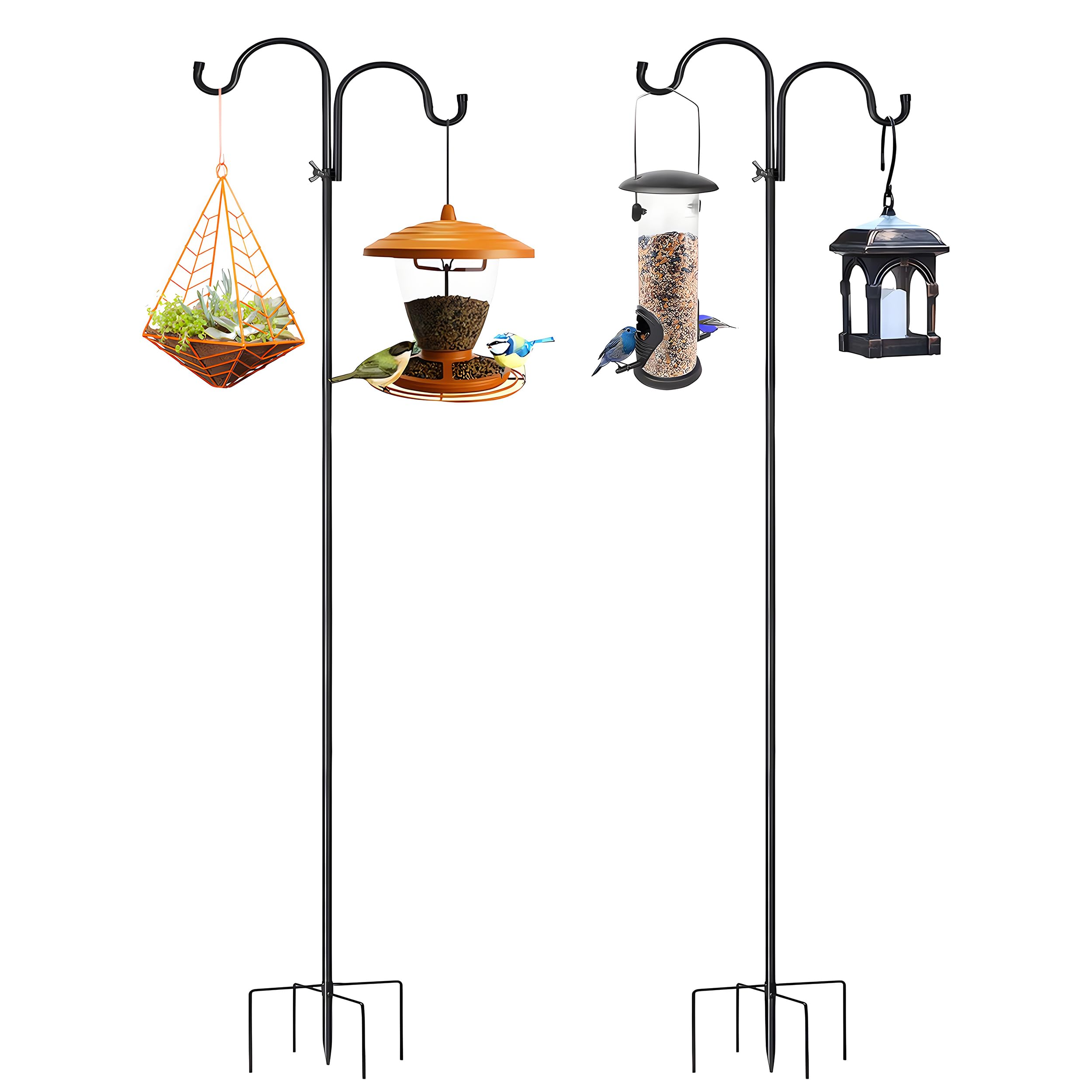 Shepherds Hook for Bird Feeder - 2 Pack, 92 Inches, Double Shepherds Hooks for Outdoor -5 Prong Base, for Stability Adjustable Heavy Duty Hangers for Bird Feeders, Plants, and Lanterns