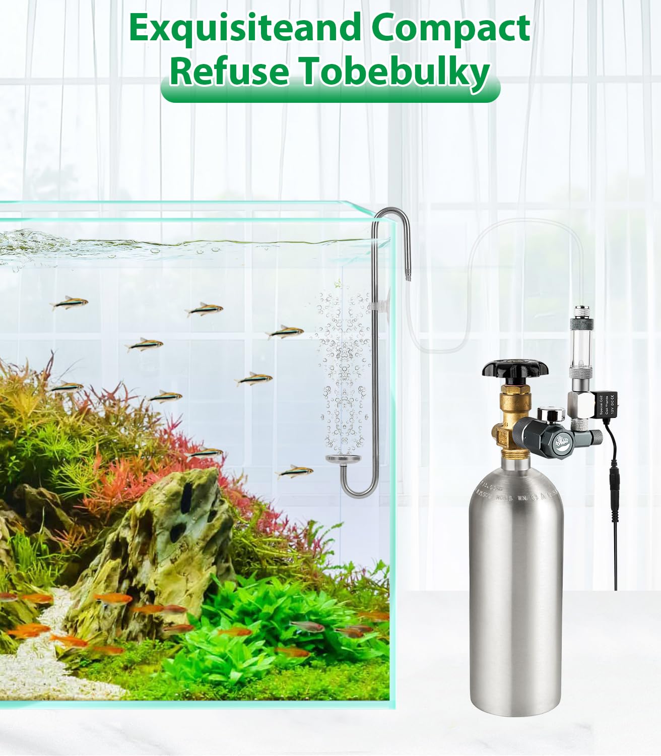 Mini kit régulateur de CO2 pour aquarium – Complet avec compteur de bulles et clapet anti-retour pour plantes d'aquarium florissantes (régulateur avec électrovanne)