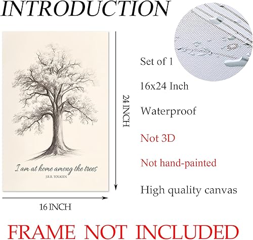 Miniatura 3 de Arte de pared con texto en inglés "I Am at Home Among the Trees", imagen minimalista de árbol, cita inspiradora, impresiones artísticas de bocetos
