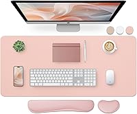 Vista 13 de Bloss Tapete de escritorio beige de 23.6 x 13.8 pulgadas, tapete de escritorio para escritorio, alfombrilla de mouse de cuero grande impermeable