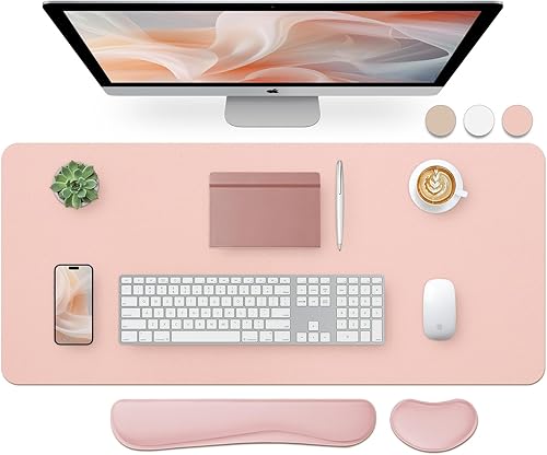 Miniatura 13 de Bloss Tapete de escritorio beige de 23.6 x 13.8 pulgadas, tapete de escritorio para escritorio, alfombrilla de mouse de cuero grande impermeable