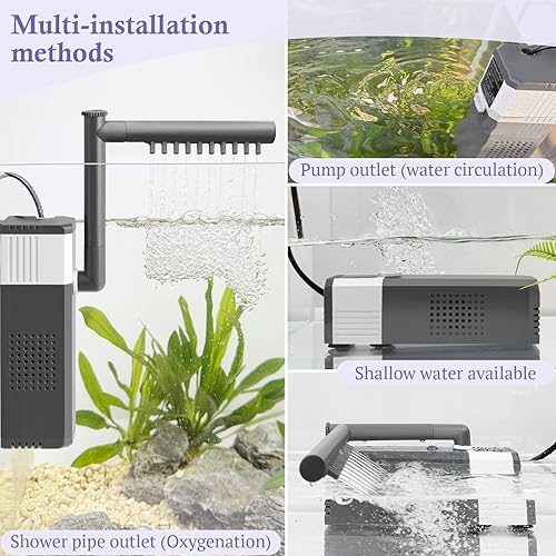 Miniatura 5 de Filtro de acuario potente de 10 W y 130 GPH para tanque de peces de 10 a 35 galones, filtro ajustable con esponja bioquímica, filtros sumergibles de