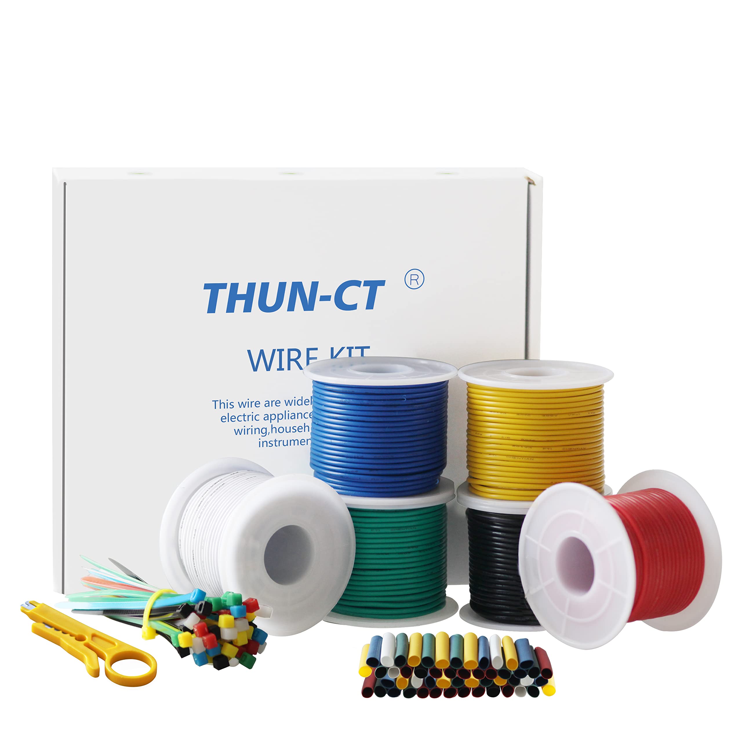 Cable Eléctrico De Silicona 20 AWG – 6 Colores, 25 Pies Cada Uno, Cobre Estañado, Flexible –150 Pies Total, Con Termorretráctil