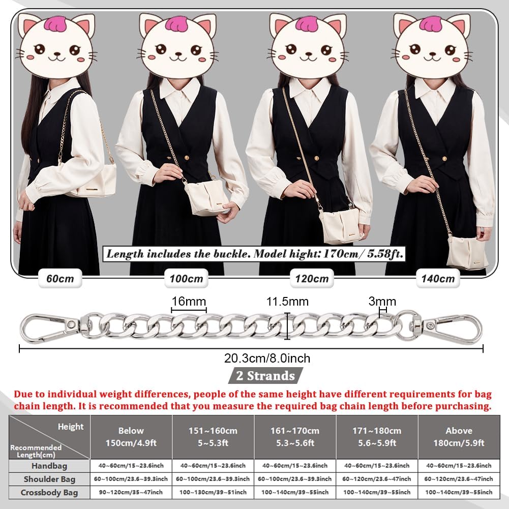 PH PandaHall Silver Purse Extender Chain, 2pcs 8 Inch Aluminum Bag Chain Strap Handle Handbag Accessories with Alloy Swivel Clasps for Handmade Bag Purse Clutches Handles Crossbody Strap