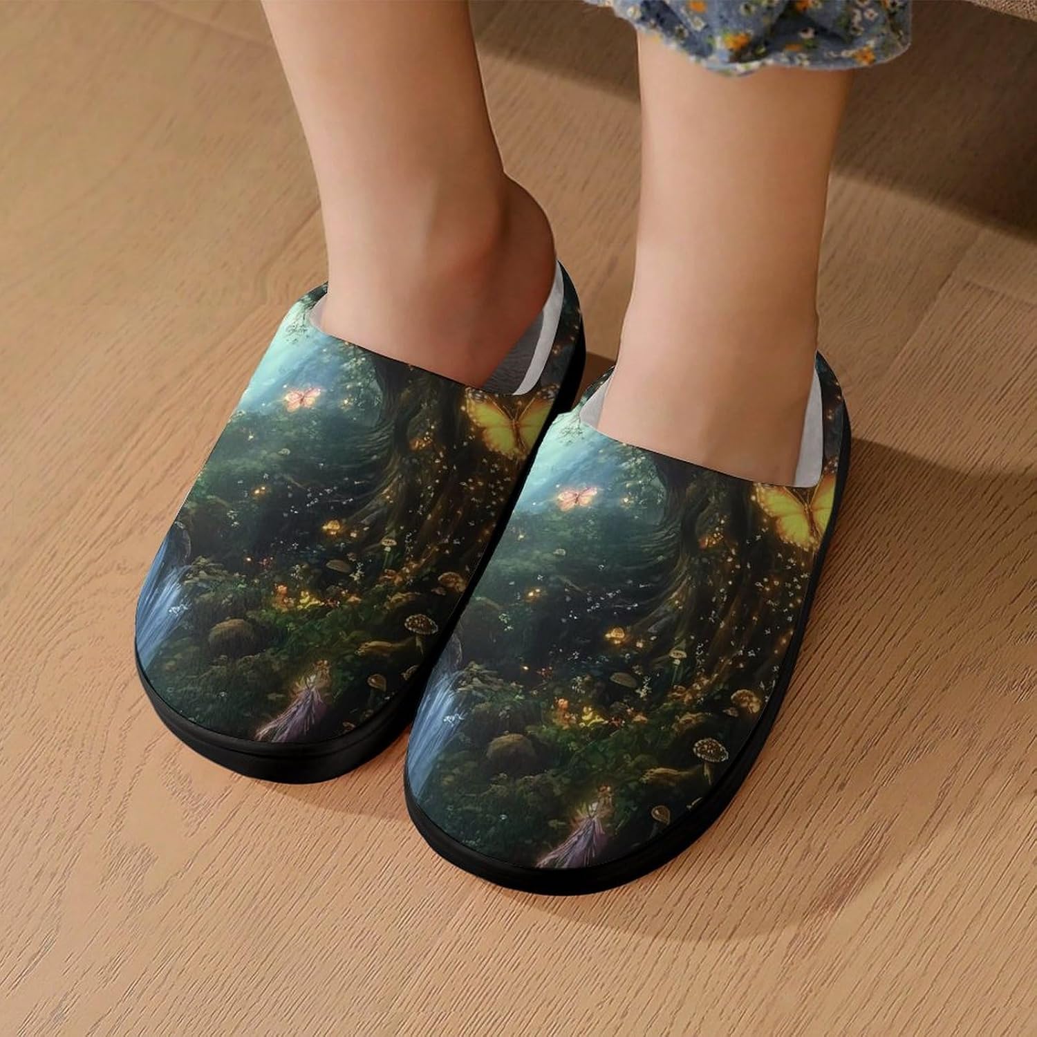 Forests Fairy Magical Tree Cotton Slippers for Girls Boys Warm House Shoes for Home Travel