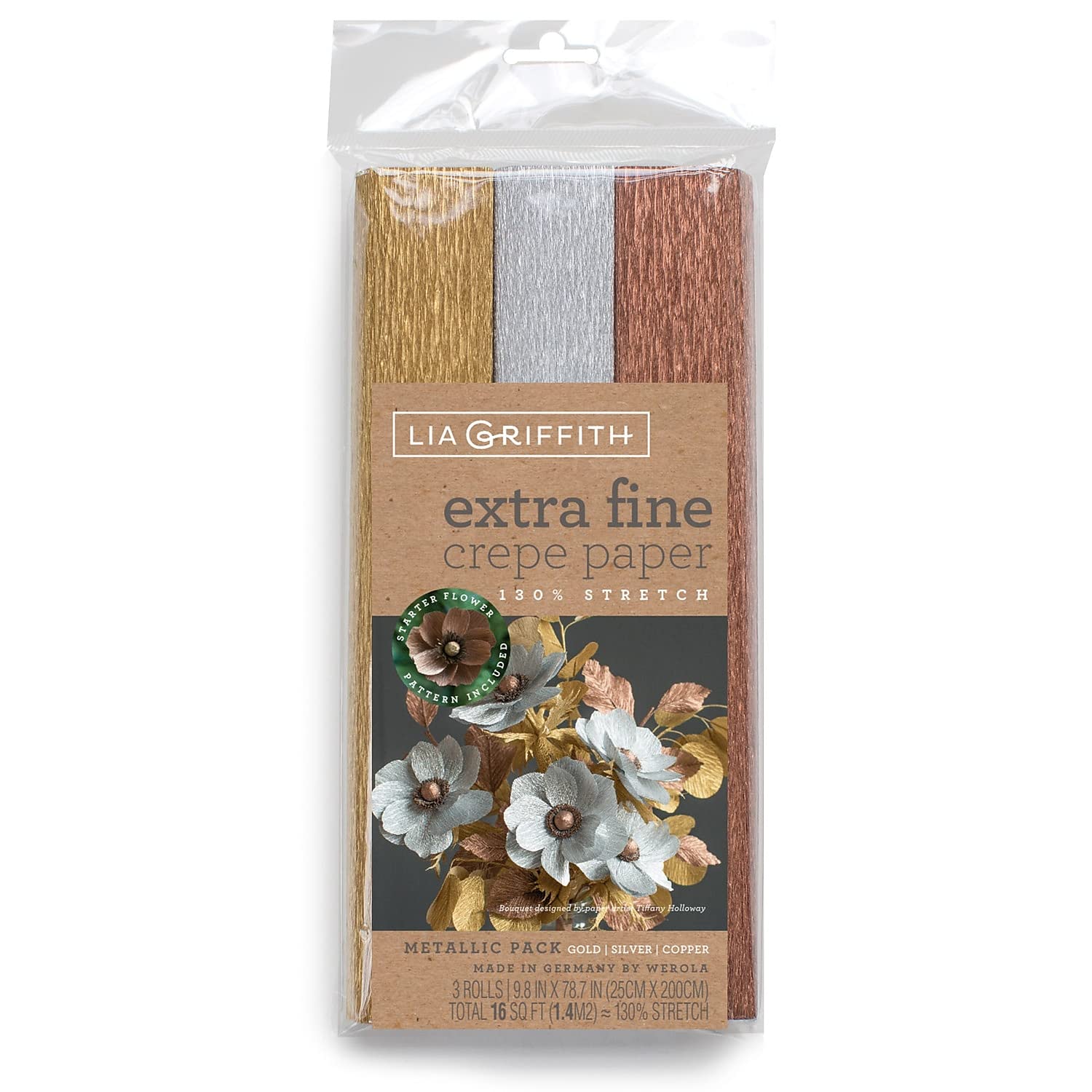 Lia Griffith Rouleau de papier crépon métallique, 10,7 m², couleurs assorties