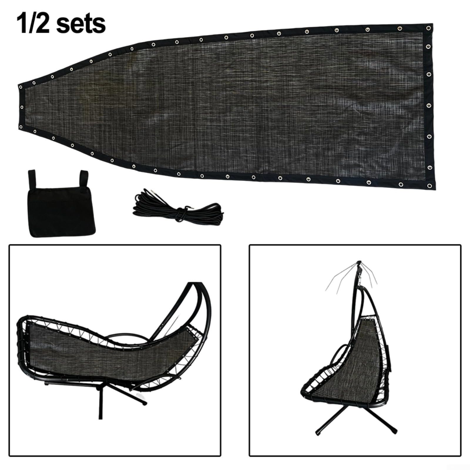 Repuesto de tela de asiento gris negro para silla columpio colgante, 64 x 197 x 23 cm, resistente a la intemperie, para jardín, patio, muebles, pieza de repuesto, kit fácil de instalar (2